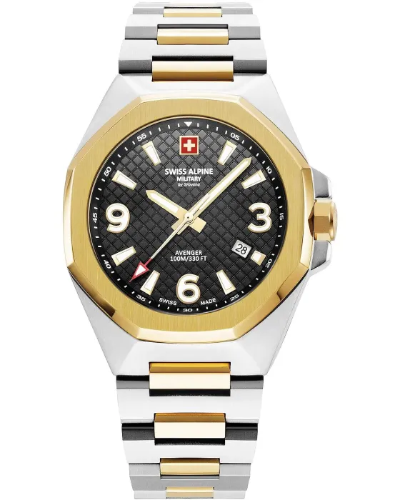 Ανδρικό ρολόι Swiss Alpine Military by Grovana Typhoon SAM7005.1147, Μαύρο καντράν, Μπρασελέ από Ανοξείδωτο ατσάλι