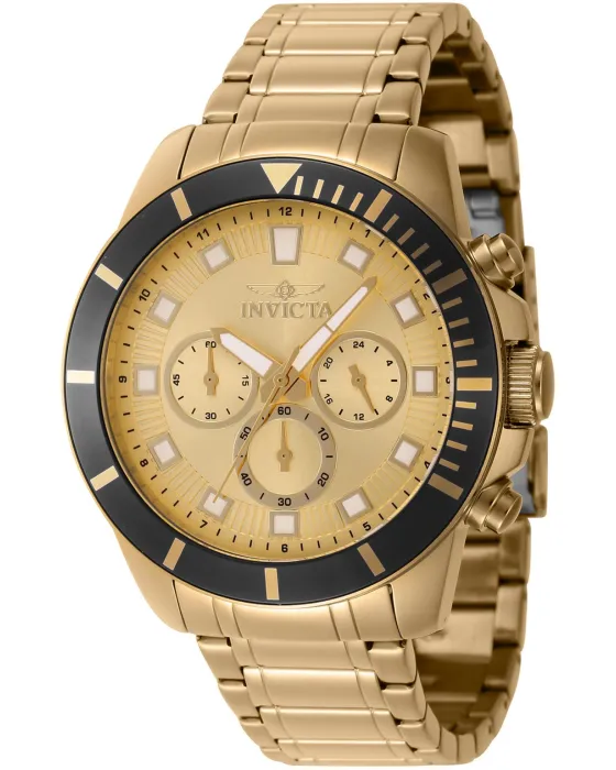 Male watch Invicta Pro Diver Chronograph 46045, Gold dial, Bracelet in Stainless Steel