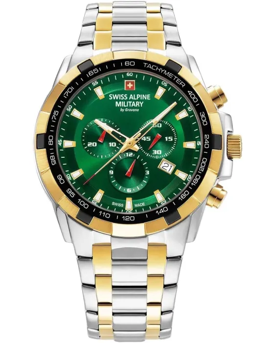 Male watch Swiss Alpine Military by Grovana Chronograph SAM7043.9144, Green dial, Bracelet in Stainless Steel