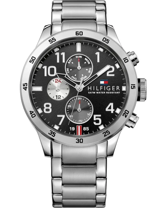 Ανδρικό ρολόι Tommy Hilfiger Trent Multifunction 1791141, Μαύρο καντράν, Μπρασελέ από Ανοξείδωτο ατσάλι