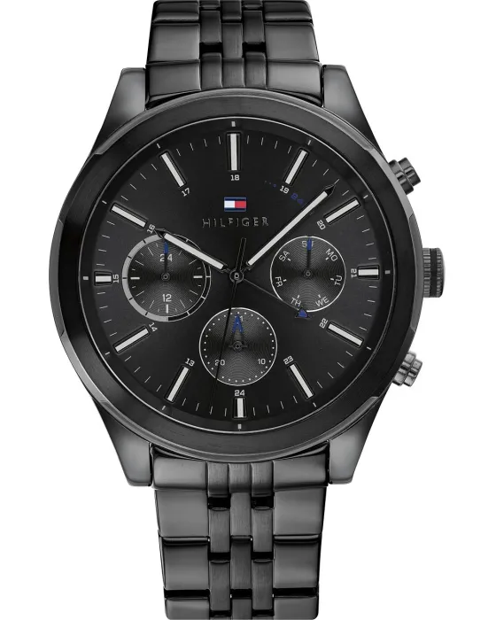 Ανδρικό ρολόι Tommy Hilfiger Ashton 1791738, Μαύρο καντράν, Μπρασελέ από Δερμάτινο