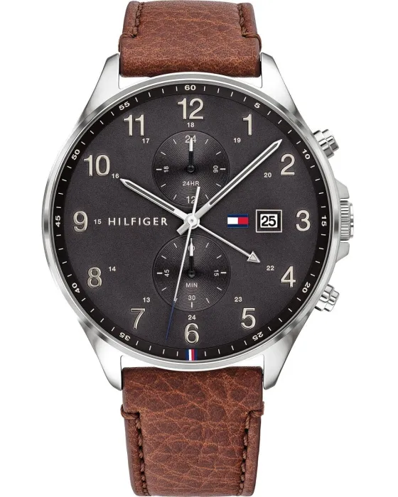Ανδρικό ρολόι Tommy Hilfiger West 1791710, Μαύρο καντράν, Λουρί από Δερμάτινο