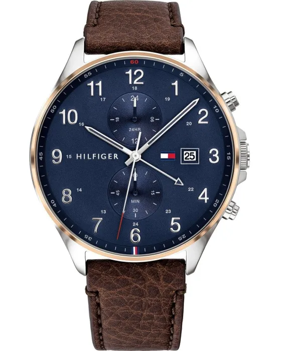 Ανδρικό ρολόι Tommy Hilfiger West 1791712, Μπλε καντράν, Λουρί από Δερμάτινο