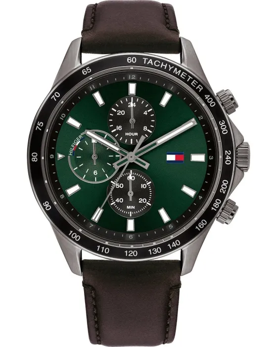 Ανδρικό ρολόι Tommy Hilfiger Miles 1792017, Πράσινο καντράν, Λουρί από Δερμάτινο
