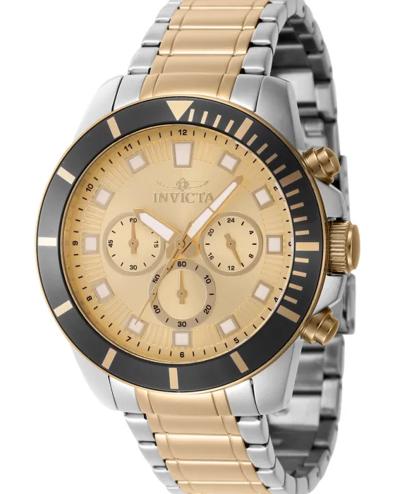 Male watch Invicta Pro Diver Chronograph 46049, Gold dial, Bracelet in Stainless Steel