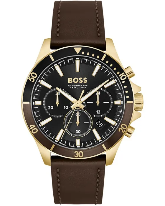 Ανδρικό ρολόι Hugo Boss Troper Chronograph 1514100, Μαύρο καντράν, Λουρί από Δερμάτινο