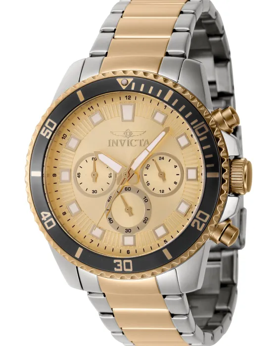 Men's watch Invicta Pro Diver Chronograph 46061, Gold dial, Bracelet in Stainless Steel