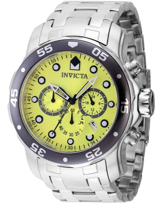 Ανδρικό ρολόι Invicta Pro Diver Chronograph 47561, Κίτρινο καντράν, Μπρασελέ από Ανοξείδωτο ατσάλι