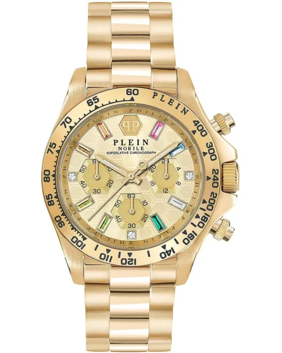 Γυναικείο ρολόι Philipp Plein Nobile Street Couture Chronograph PWSBA0223, Χρυσό καντράν, Μπρασελέ από Ανοξείδωτο ατσάλι