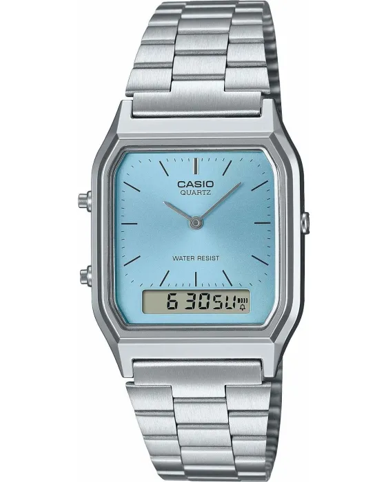 Female / Male watch Casio Vintage Dual Time AQ-230A-2A1MQYES, Blue dial, Bracelet in Stainless Steel