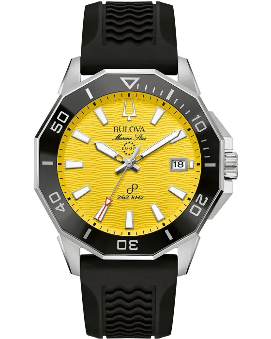 Ανδρικό ρολόι Bulova Marine Star Precisionist 96B431, Κίτρινο καντράν, Λουρί από Καουτσούκ