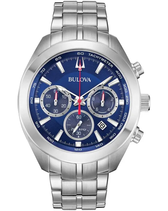Ανδρικό ρολόι Bulova Precisionist Chronograph 96B285, Μπλε καντράν, Μπρασελέ από Ανοξείδωτο ατσάλι