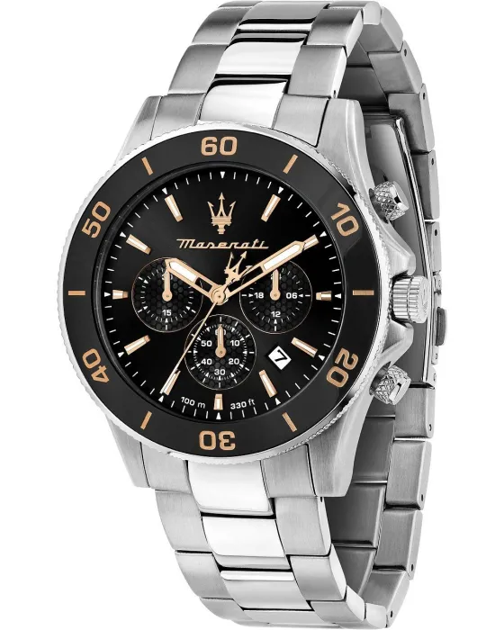 Ανδρικό ρολόι Maserati Competizione Chronograph R8873600003, Μαύρο καντράν, Μπρασελέ από Ανοξείδωτο ατσάλι