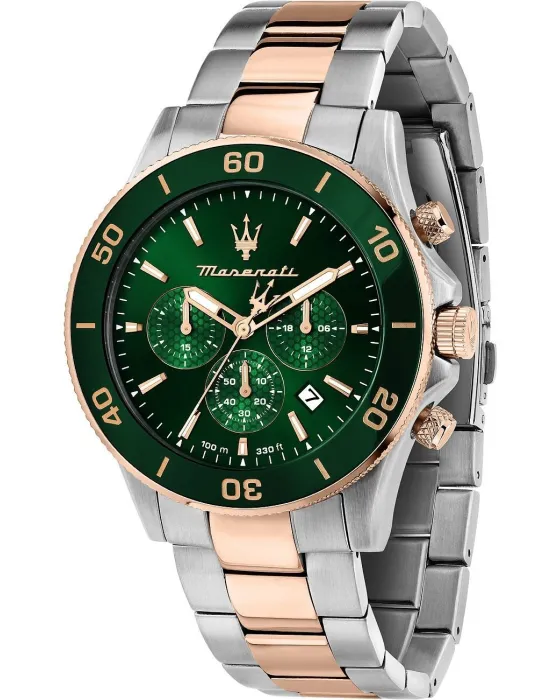 Ανδρικό ρολόι Maserati Competizione Chronograph R8873600004, Πράσινο καντράν, Μπρασελέ από Ανοξείδωτο ατσάλι