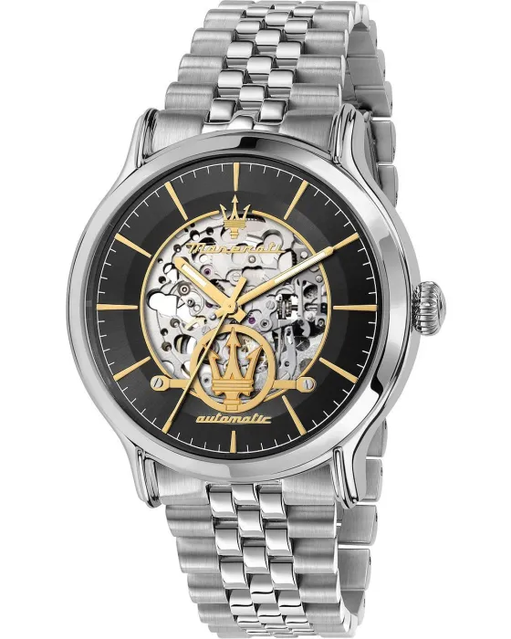 Ανδρικό ρολόι Maserati Epoca Automatic R8823118015, Μαύρο καντράν, Μπρασελέ από Ανοξείδωτο ατσάλι