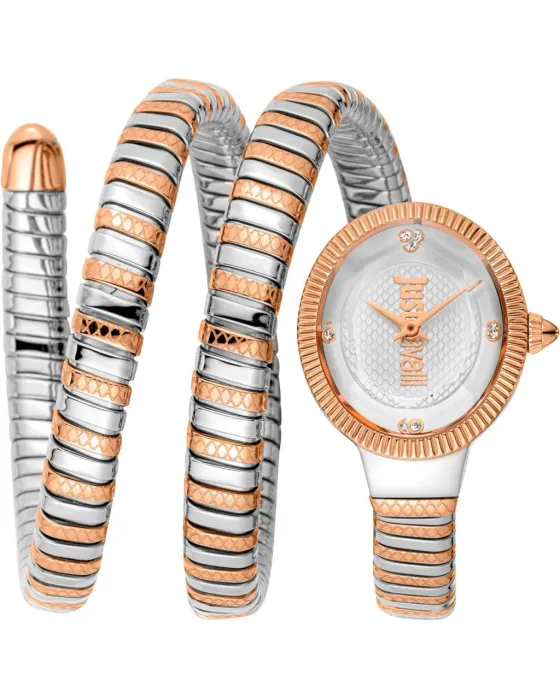 Γυναικείο ρολόι Just Cavalli Signature Snake JC1L269M0065, Ασημί καντράν, Μπρασελέ από Ανοξείδωτο ατσάλι