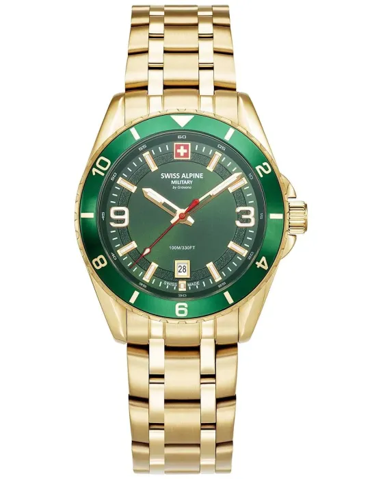 Male watch Swiss Alpine Military by Grovana SAM7034.1114, Green dial, Bracelet in Stainless Steel