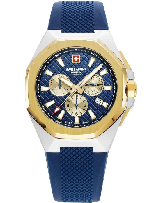 Ανδρικό ρολόι Swiss Alpine Military by Grovana Typhoon Chronograph SAM7005.9845, Μπλε καντράν, Λουρί από Καουτσούκ
