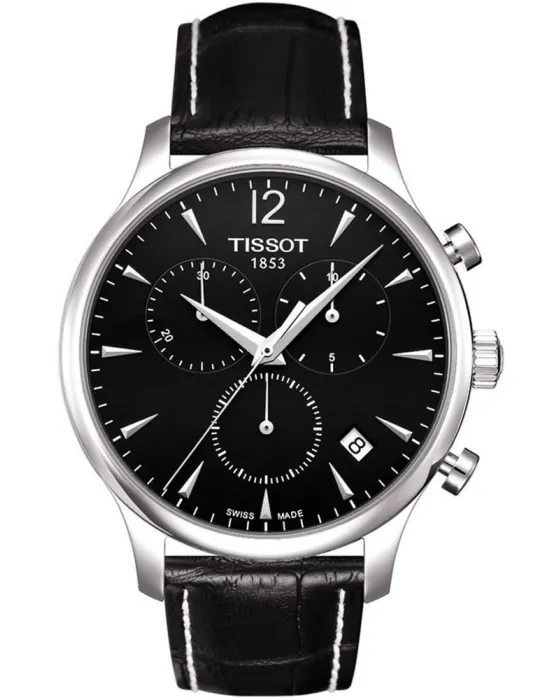 Male watch Tissot T-Classic Tradition Chronograph T0636171605700, Black dial, Strap in Leather
