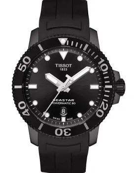 Ανδρικό ρολόι Tissot Seastar 1000 Powermatic 80 T1204073705100, Μαύρο καντράν, Λουρί από Καουτσούκ