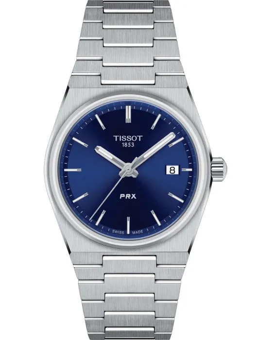 Γυναικείο ρολόι Tissot T-Classic PRX T1372101104100, Μπλε καντράν, Μπρασελέ από Ανοξείδωτο ατσάλι
