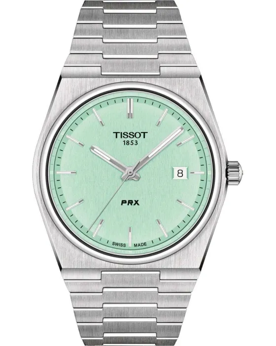 Ανδρικό ρολόι Tissot T-Classic PRX 40 205 80 T1374101109101, Τιρκουάζ καντράν, Μπρασελέ από Ανοξείδωτο ατσάλι