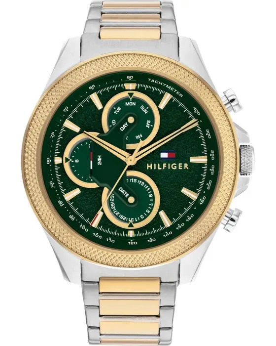 Ανδρικό ρολόι Tommy Hilfiger Clark Multifunction 1792079, Πράσινο καντράν, Μπρασελέ από Ανοξείδωτο ατσάλι