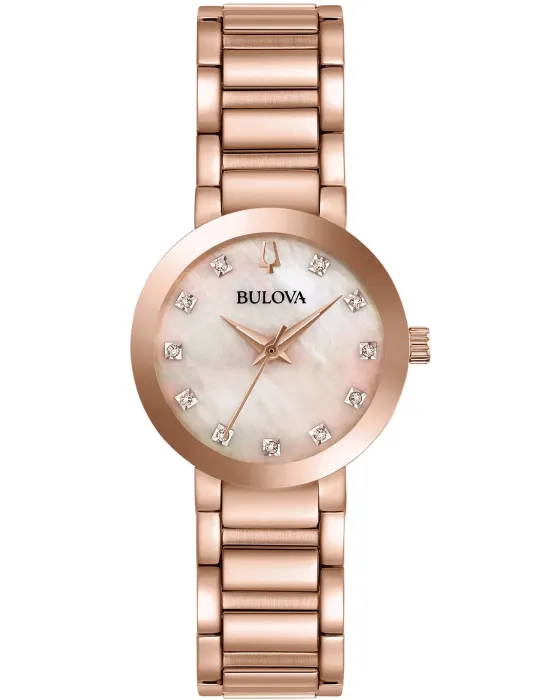 Γυναικείο ρολόι Bulova Diamonds 97P132, Ροζ Χρυσό καντράν, Μπρασελέ από Ανοξείδωτο ατσάλι