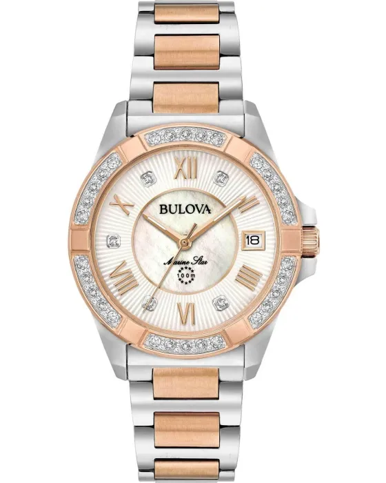 Women's watch Bulova Marine Star Diamonds 98R234, Silver dial, Bracelet in Stainless Steel