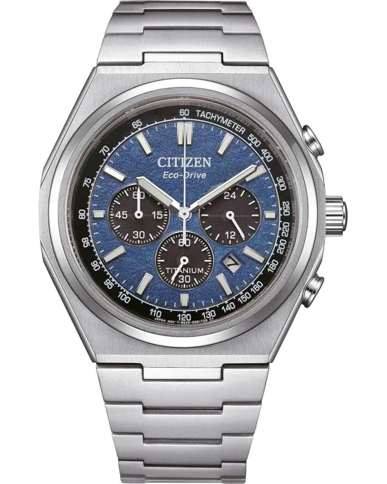 Male watch Citizen Eco-Drive Titanium Chronograph CA4610-85L, Blue dial, Bracelet in Titanium