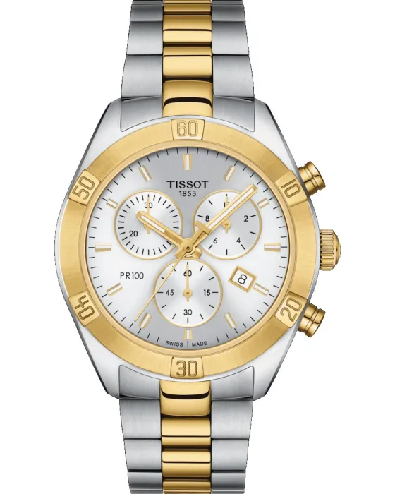 Γυναικείο ρολόι Tissot PR100 Sport Chic Chronograph T1019172203100, Ασημί καντράν, Μπρασελέ από Ανοξείδωτο ατσάλι