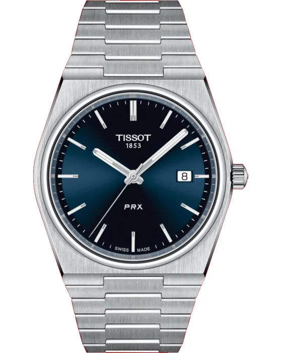 Ανδρικό ρολόι Tissot T-Classic PRX 40 205 T1374101104100, Μπλε καντράν, Μπρασελέ από Ανοξείδωτο ατσάλι