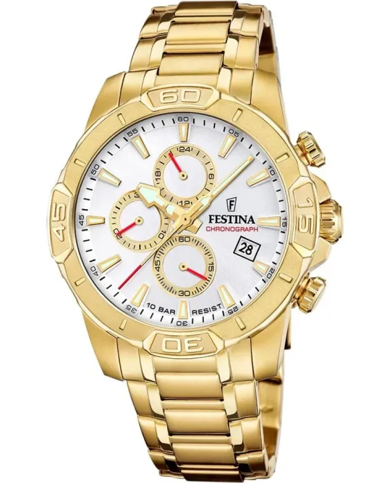 Men's watch Festina Timeless Chronograph F20705 / 1, White dial, Bracelet in Stainless Steel