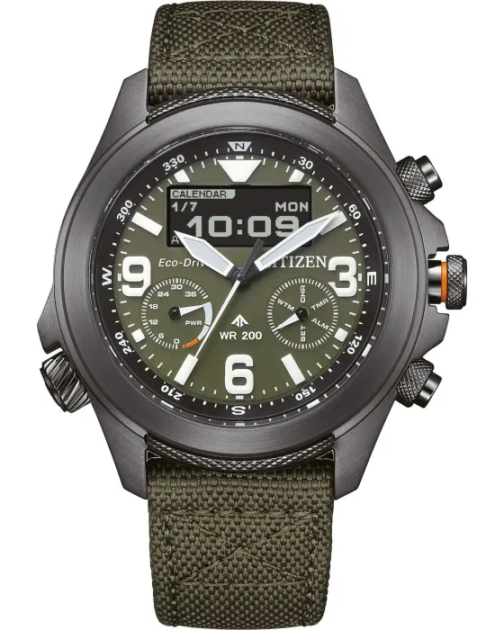 Ανδρικό ρολόι Citizen Promaster Eco-Drive JV1005-02W, Χακί καντράν, Λουρί από Υφασμάτινο