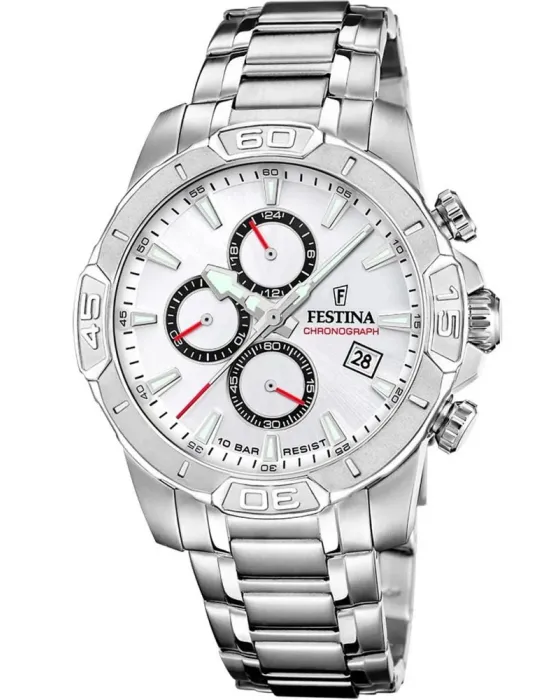 Ανδρικό ρολόι Festina Timeless Chronograph F20704 / 1, Ασημί καντράν, Μπρασελέ από Ανοξείδωτο ατσάλι