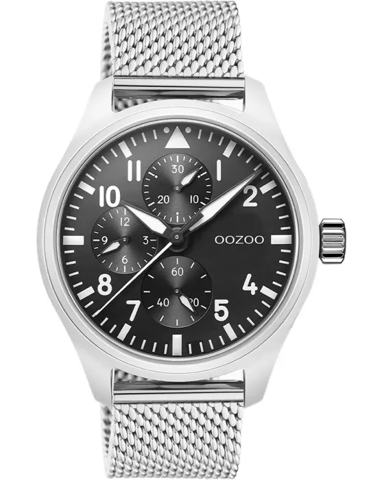 Ανδρικό ρολόι Oozoo Timepieces C10958, Μαύρο καντράν, Μπρασελέ από Ανοξείδωτο ατσάλι