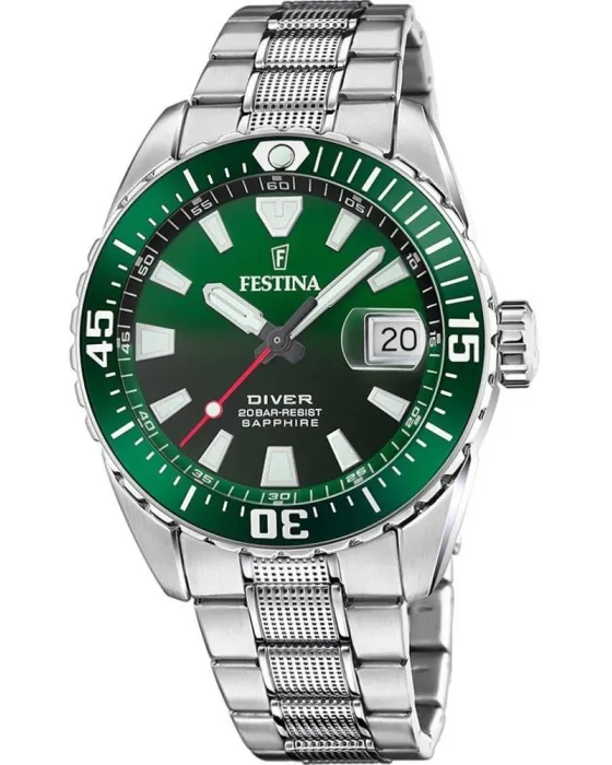 Male watch Festina Diver F20669/2, Green dial, Bracelet in Stainless Steel