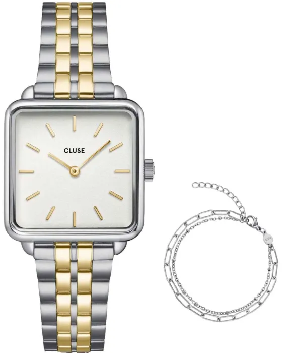 Female watch Cluse La Tetragone Gift Box CG10326, Silver dial, Bracelet in Stainless Steel