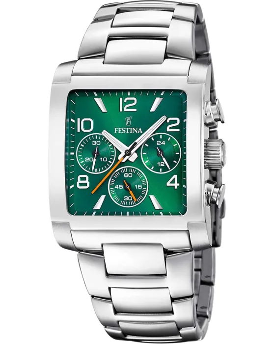 Men's watch Festina Timeless Chronograph F20652 / 2, Green dial, Bracelet in Stainless Steel