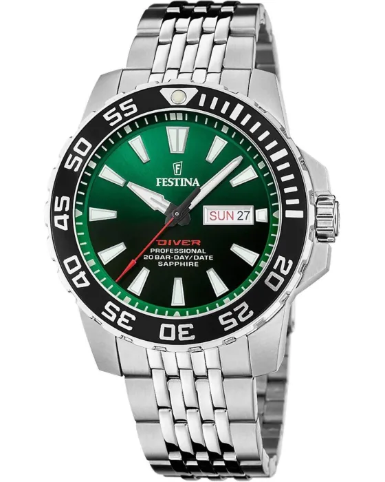 Male watch Festina Diver F20661/2, Green dial, Bracelet in Stainless Steel
