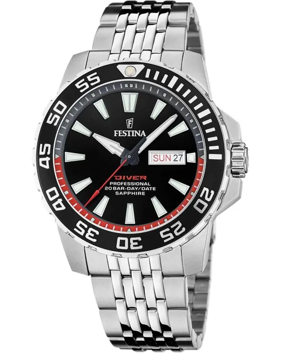 Male watch Festina Diver F20661/3, Black dial, Bracelet in Stainless Steel
