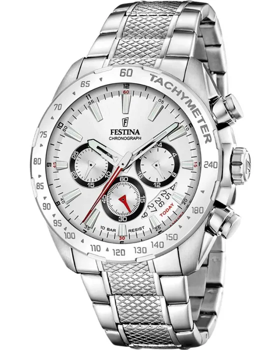 Men's watch Festina Timeless Chronograph F20668 / 1, Silver dial, Bracelet in Stainless Steel