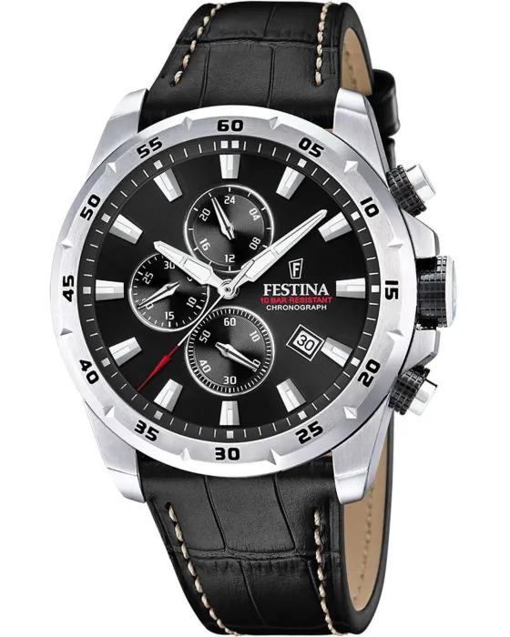 Ανδρικό ρολόι Festina Chronograph F20692 / 4, Μαύρο καντράν, Λουρί από Δερμάτινο