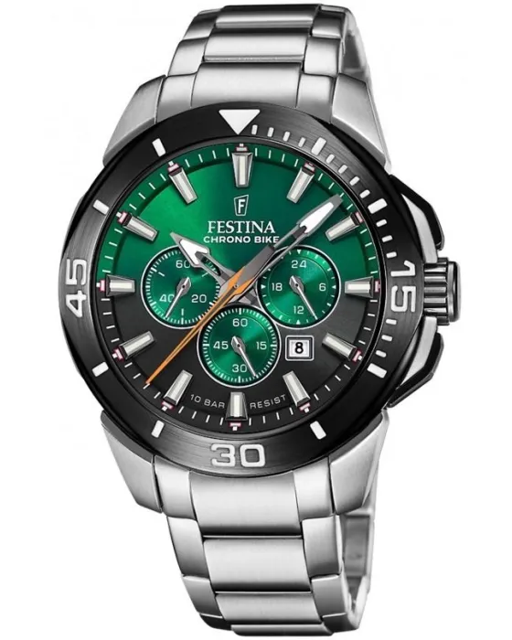 Male watch Festina Bike Chronograph F20641/B, Green dial, Bracelet in Stainless Steel