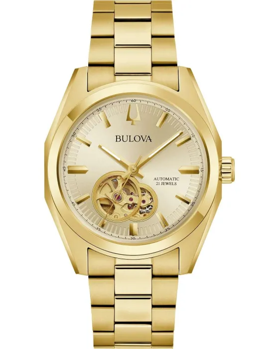 Ανδρικό ρολόι Bulova Surveyor Automatic 97A182, Χρυσό καντράν, Μπρασελέ από Ανοξείδωτο ατσάλι