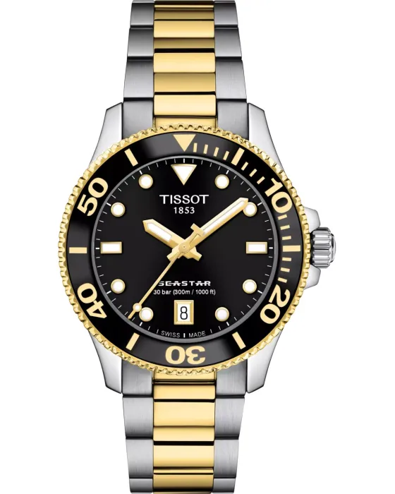 Γυναικείο ρολόι Tissot Seastar 1000 T1202102205100, Μαύρο καντράν, Μπρασελέ από Ανοξείδωτο ατσάλι