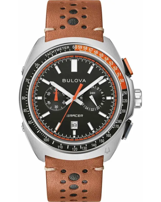 Men's watch Bulova Racer Chronograph 98B427, Black dial, Strap in Leather