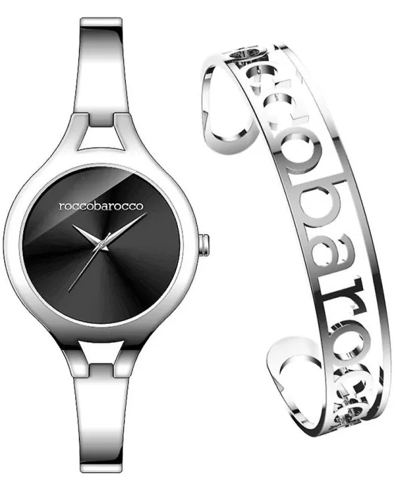 Γυναικείο ρολόι Rocco Barocco Bangle RB.2216S-02M, Μαύρο καντράν, Μπρασελέ από Ανοξείδωτο ατσάλι
