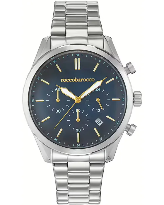 Ανδρικό ρολόι Rocco Barocco Urban Chronograph RB.4853M-06M, Μπλε καντράν, Μπρασελέ από Ανοξείδωτο ατσάλι
