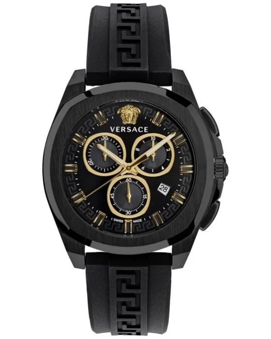 Ανδρικό ρολόι Versace Geo Chronograph VE7CA0523, Μαύρο καντράν, Λουρί από Καουτσούκ